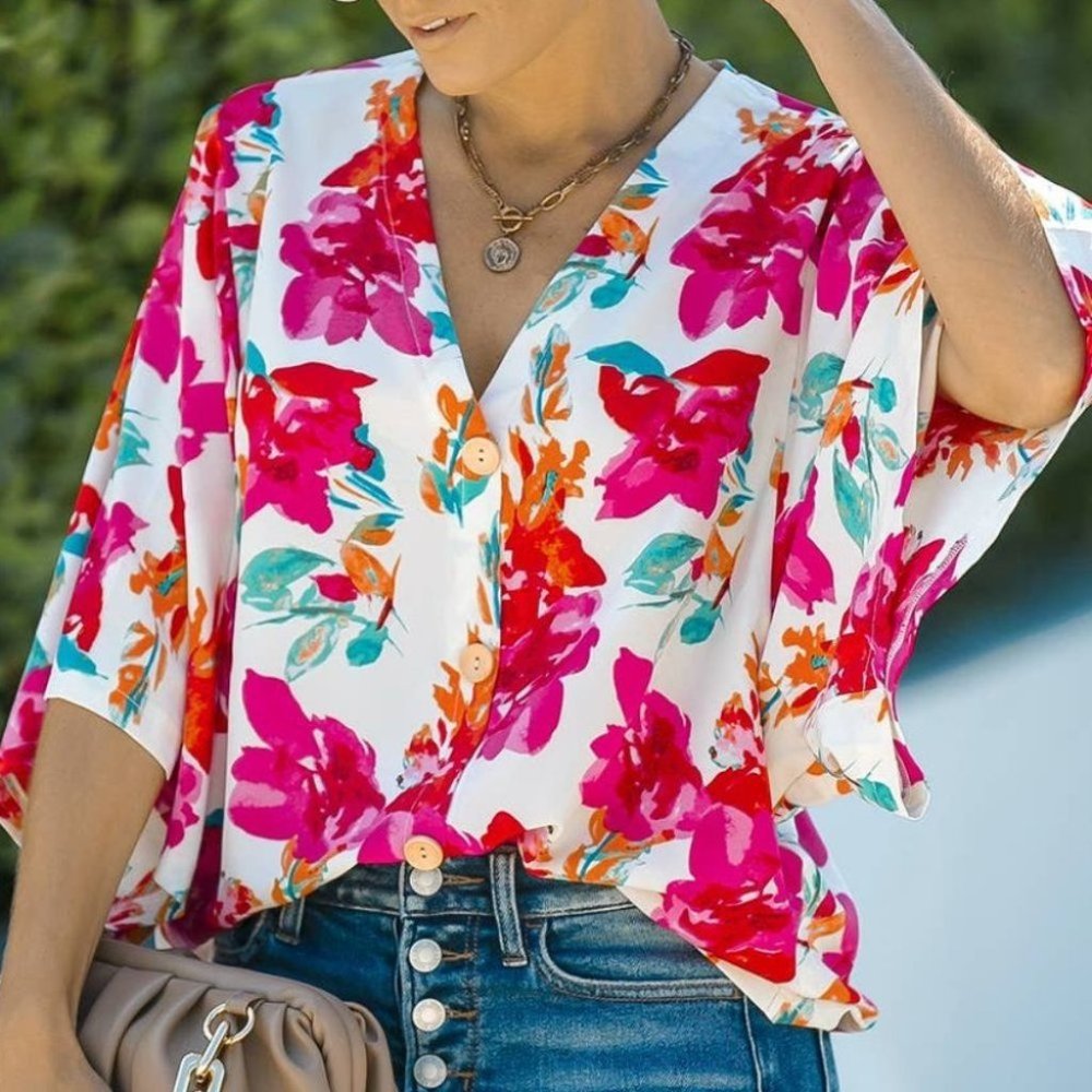 Spring/Summer Floral Print Button Blouse